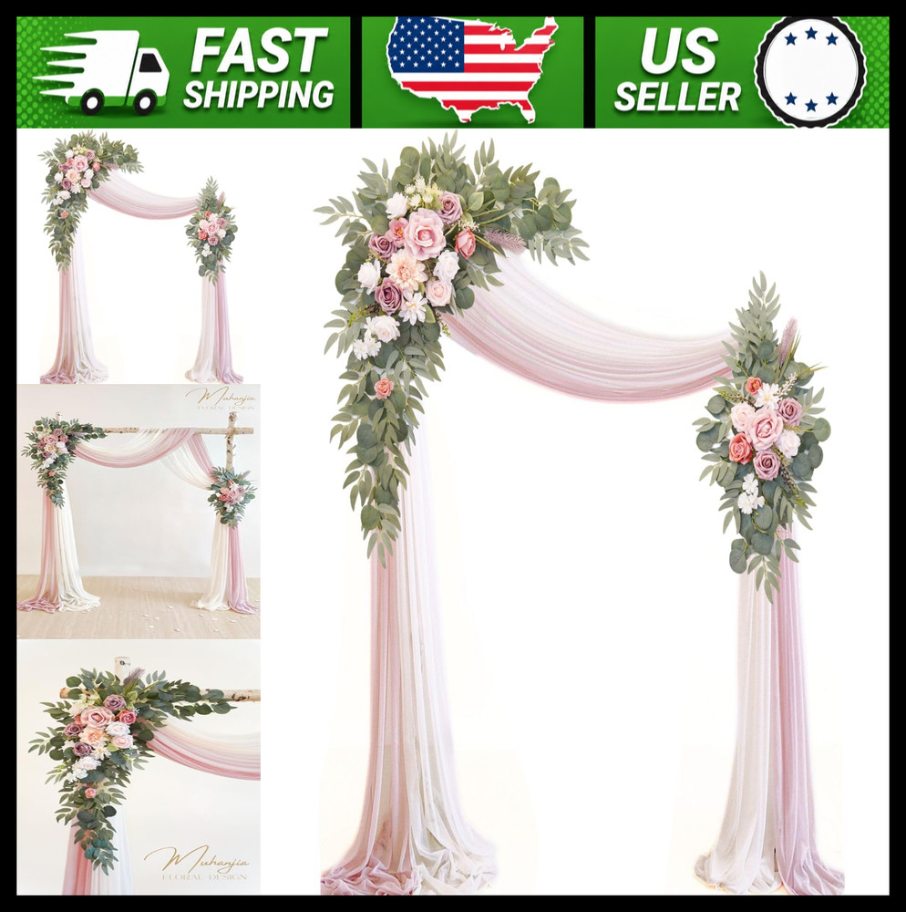 Artificial Wedding Arch Flower Kit with Chiffon Drapes Dusty Rose Champagne