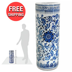 24″ Blue & White Extra Tall Waterproof Porcelain Entry Hallway Umbrella Stand