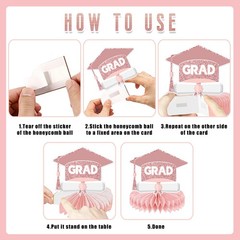 2026 Pink Graduation Decorations Honeycomb Centerpiece for Rose Gold