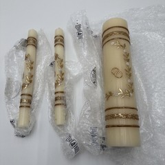 Will & Baumer Wedding Unity Candle Set Flowers Rings Gold Leaf 3 Pc
