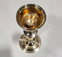 Candle Holder Brass Clear Glass Shade and Brass Ring 5.5″Dia 19.5″High Set/2