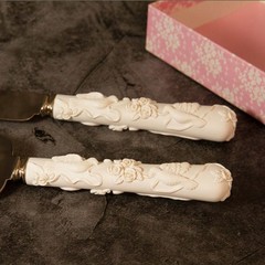 Vintage Sheffield England Bridal Wedding Cake Knife & Server Set Dove Rose