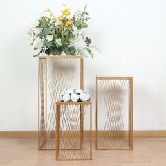 3 Gold Metal Pedestal Stands Geometric Crossed Lines Pattern Party Decorations