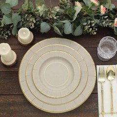 25 TAUPE 8″ Metallic Round Paper Salad DINNER PLATES Textured Rim Party Supplies