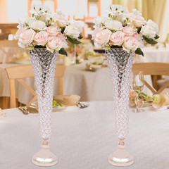 2 Pc Gold Crystal Trumpet Flower Vase Set 53 cm Tall Wedding Centerpiece