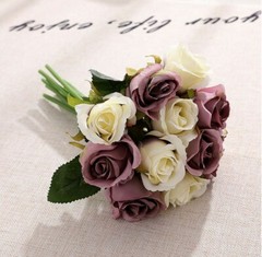 US 12Head Silk Rose Flowers Floral DIY Bridal Wedding Bouquet Home Garden Vibes