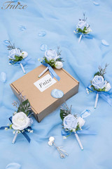 Blue Boutonniere for Men, 6 Pcs Groom Groomsmen Boutonnieres, Artificial Flowers