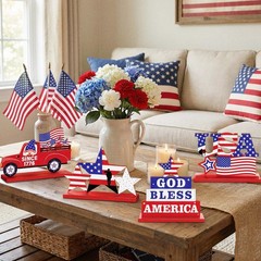 4 Pieces Patriotic Table Decor, 4th of July Wooden Sign Decorations of…