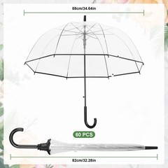 60pcs Auto Open Clear Dome Umbrella 8 Ribs Auto Open Stick Umbrella for Wedding