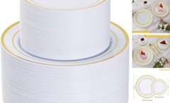 Plastic Plates, Heavy Duty Disposable Plates with 100 10.25 inch 200PCS Gold