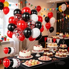 Red and Black Balloons, 50Pcs Red Latex Balloons 12In Black Red Black and White