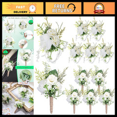 12 Pcs 6″ Artificial Rose Wedding Corsage & Boutonniere Set for Prom & Parties