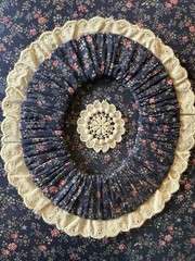 Vintage Blue Pink Floral Lace Fabric 3 Ring Binder Padded Photo Album Cottagecor