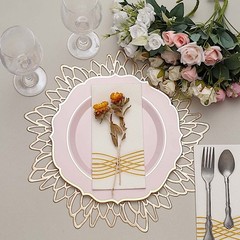 20 BLUSH 10.5″ Round Plastic Dinner Plates GOLD Scalloped Rim Events