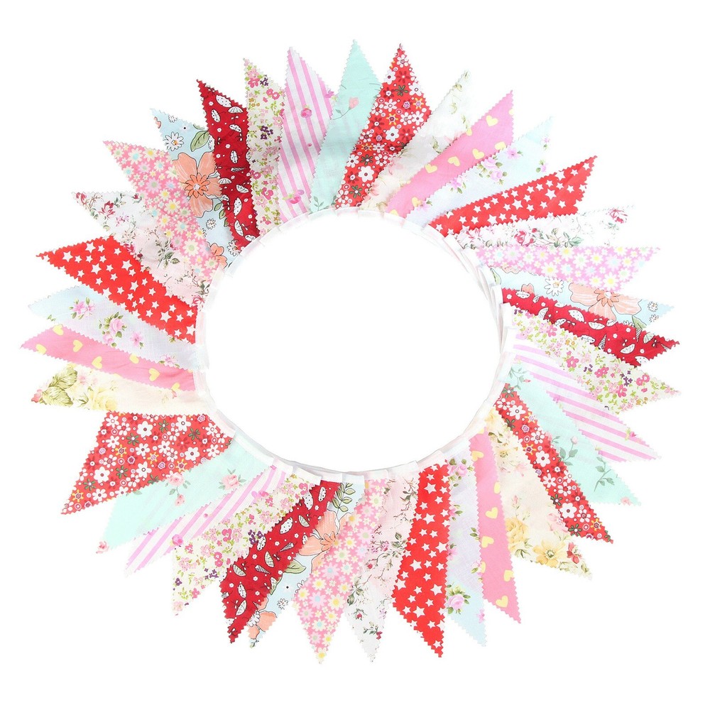 Vintage Charm 33 Ft Vintage Floral Cotton Bunting Banner with 36 Flags