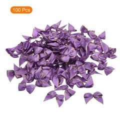 100Pcs Mini Metallic Edge Ribbon Bow 1″ Flower Bows Soft Gold Edge Purple