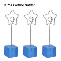 Resin Cube Base Picture Card Holder, 3 Pack Star Shape Note Holder, Blue