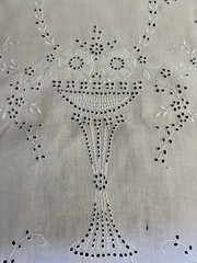 2 VTG Italian Hand Embroidery Floral Stem Chalice Goblet Figure Runners 51″ x18″