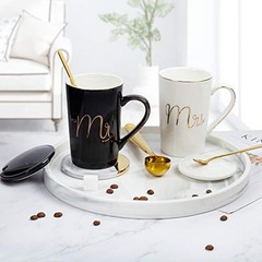 Mr and Mrs Coffee Mugs Set – Unique Wedding Gifts For Bride and Groom Black&W