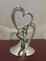 2010 Studio His & Hers Wedding Cake Topper 886705 Double Heart Silver Rhinestone