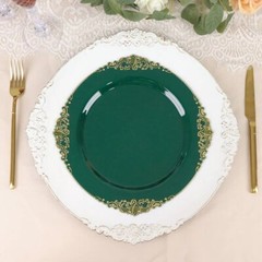 10 Round 10″ Plastic Salad Dinner Plates Embossed Baroque Rim Party Decorations