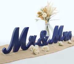 Navy blue Mr Mrs Sign for Wedding Table, Large and Wooden Dark