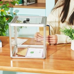 Lineshading Acrylic Donation Raffle Box with Slot & Lock, 10 x 10 x 10 in 1