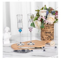 4 Pcs Wedding Cake Knife and Champagne Flutes Server Set for Bride