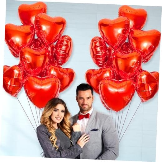 Red Heart Foil Balloons 18 Inch, 30PCS Valentines Heart Balloons Mylar, Heart