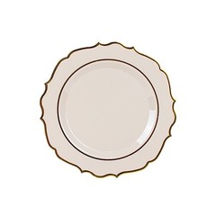 8″ Taupe Round Dessert Plates With Gold Scalloped Rim Party Wedding Tableware