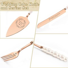 Elegant Rose Gold Cake Cutting Set with Forks & Server – Timeless Wedding Gift
