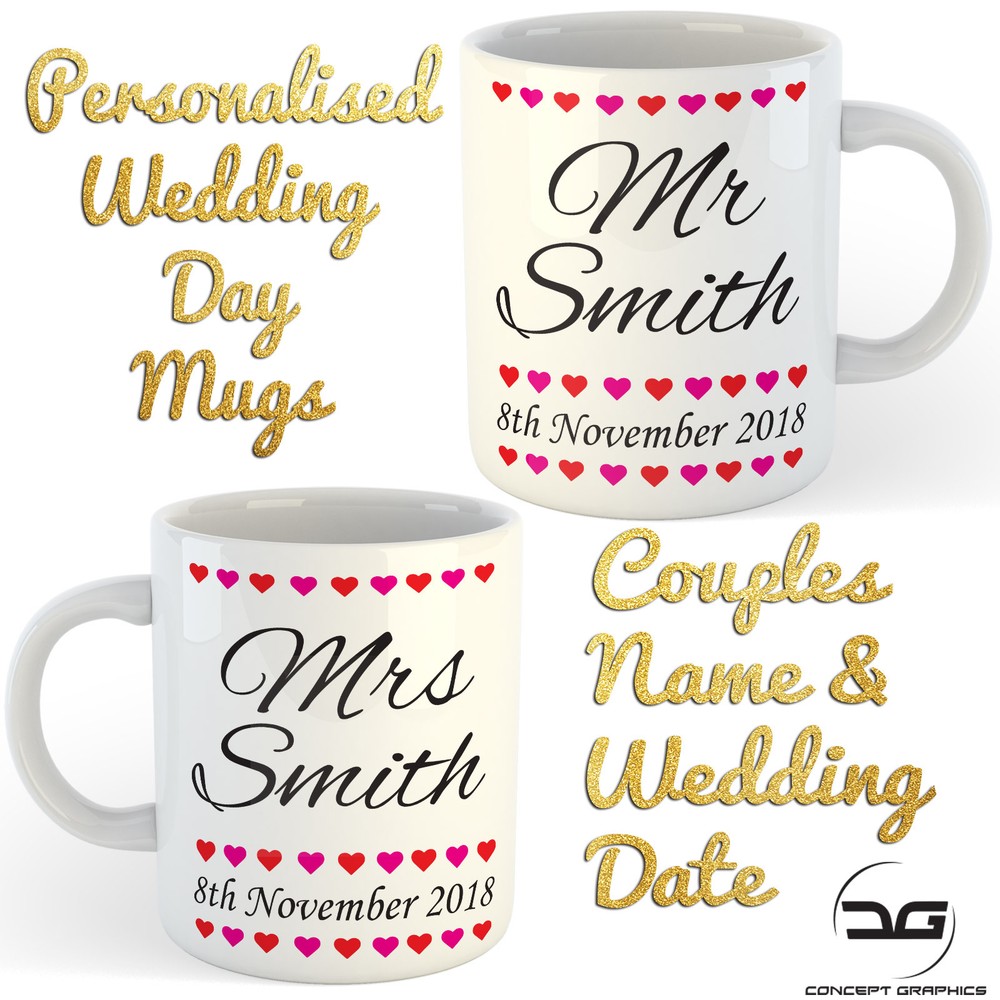 Set of 2 Personalised Custom Mr & Mrs Coffee Cup Mug Wedding Engagement Gift