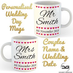 Set of 2 Personalised Custom Mr & Mrs Coffee Cup Mug Wedding Engagement Gift