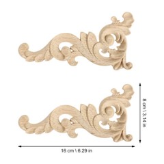 2 PCS Wooden Chips Carving Woodcraft Appliques Decals for Furniture