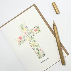 Religious Thank You Cards – Watercolour Flower Cross Christian Thank You Card…