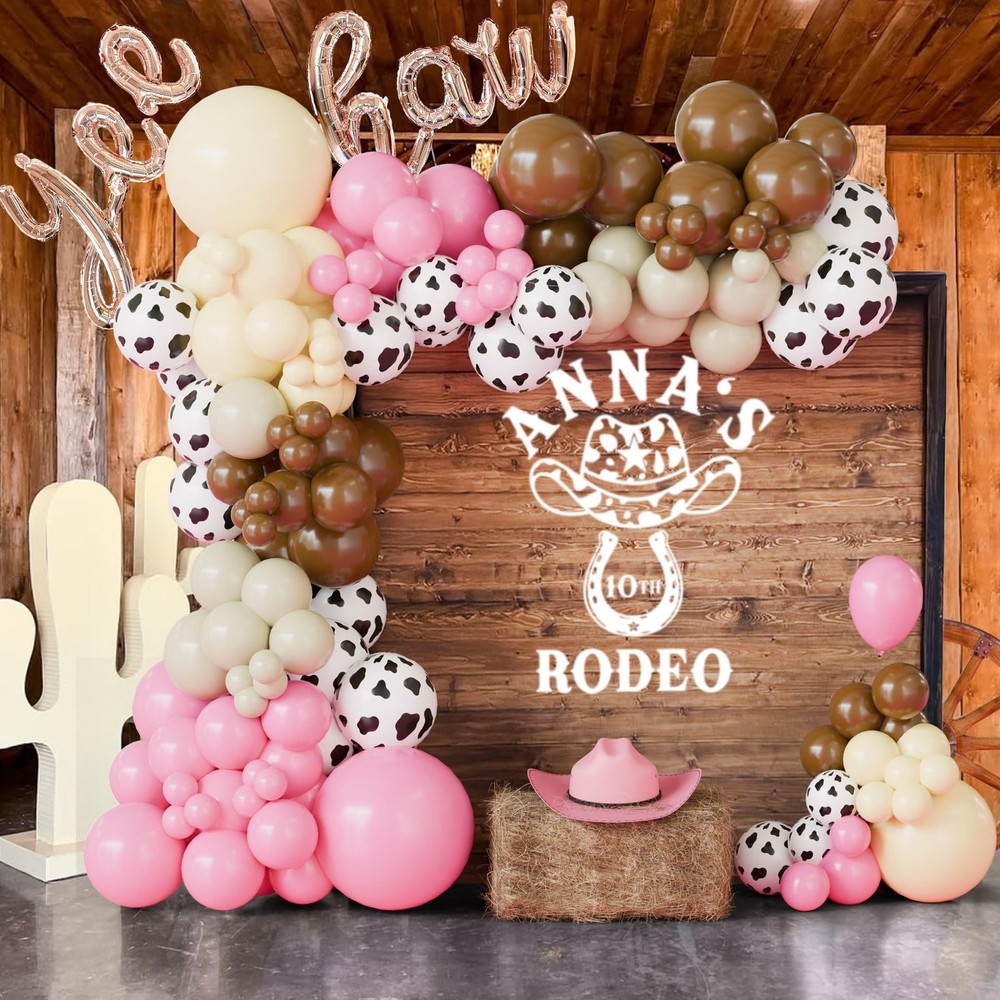 Cowgirl Balloon Arch Kit, Brown Pink Ivory White Cow Print Balloons with «Yee…