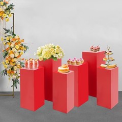 Metal Display Pedestal Stands Set of 6 Red Square for Cake Dessert Party