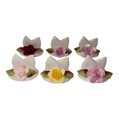 Coalport Set of 6 Boxed Single Flower Cardholders Bone China England, Damage