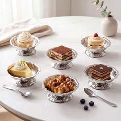 6 Pcs Stainless Steel Ice Cream Bowls Mini Silver Serving Lotus Dwarf Style