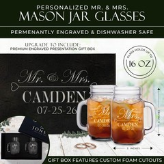 The Wedding Party Store, Mr and Mrs Mason Jar 2 Count (Pack of 1), Clear