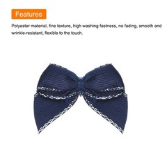 100Pcs Mini Metallic Edge Ribbon Bow 1″ Flower Bows Soft Silver Edge Navy Blue