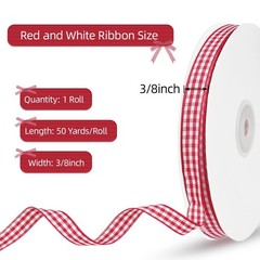 Red and White Checkered Ribbon, 3/8 Inch x 50 Yard Roll for Gift Wrapping, Ch…