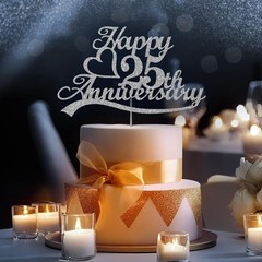 Luxurious Silver Glitter 25th Anniversary Cake Topper – Eco-Friendly & Sturdy