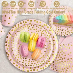 175PCS Pink Rose Gold Party Plates Set for 25 Guests Disposable Cutlery Cups