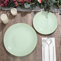 SAGE GREEN 10 Glossy 10″ Round Plastic Salad PLATES Gold Rim Party Events