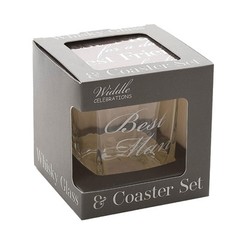 Wedding Whisky Glass and Coaster Set – Boxed Thank You Gift – Best Man