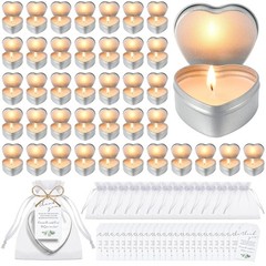 50 Sets Wedding Candle Favors – Heart Shaped Unscented Tea Lights with Gift Bags