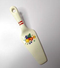 Vintage Ceramic Cake Server Spatula Knife Floral Fruit Design