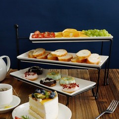 Sweese 3 Tiered Serving Stand, Foldable Rectangular Food Display Stand White