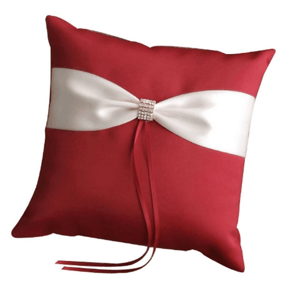 Wedding Ring Pillow Wedding Ring Cushion Ring Bearer Pillow，White & Red，7.8 7…